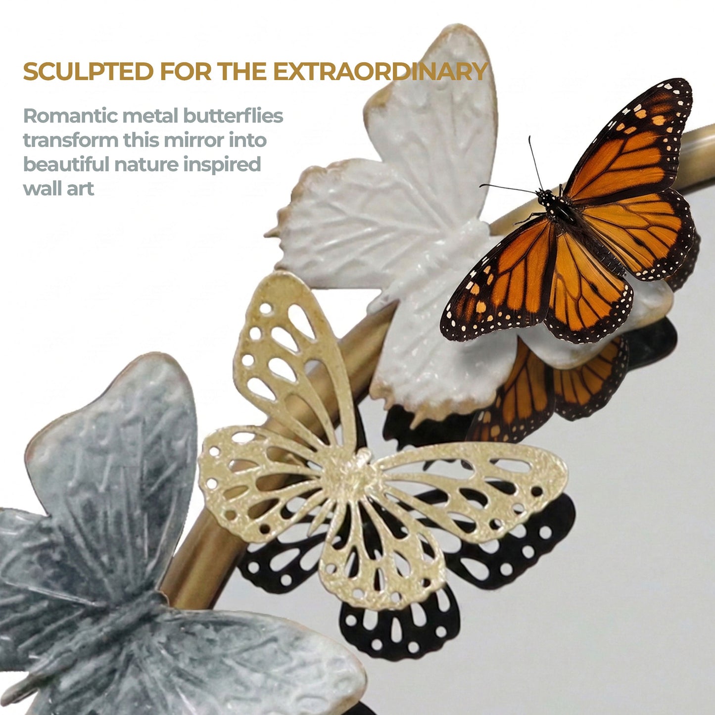 MDC501 BUTTERFLY GOLD DECOR MIRROR METAL WALL