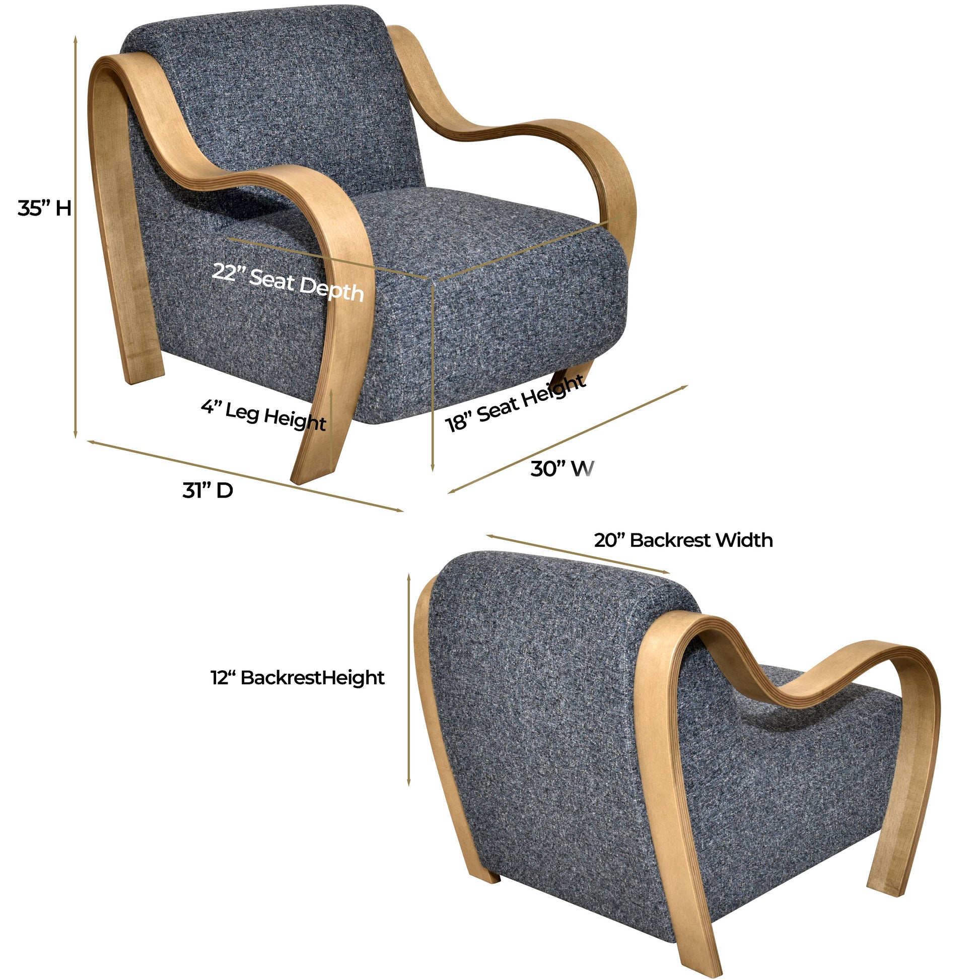 CH560 NAVY-NATURAL ARM CHAIR