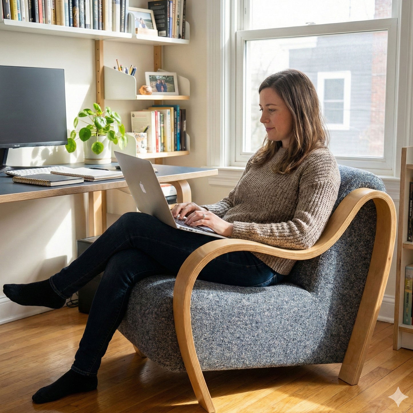 CH560 NAVY-NATURAL ARM CHAIR