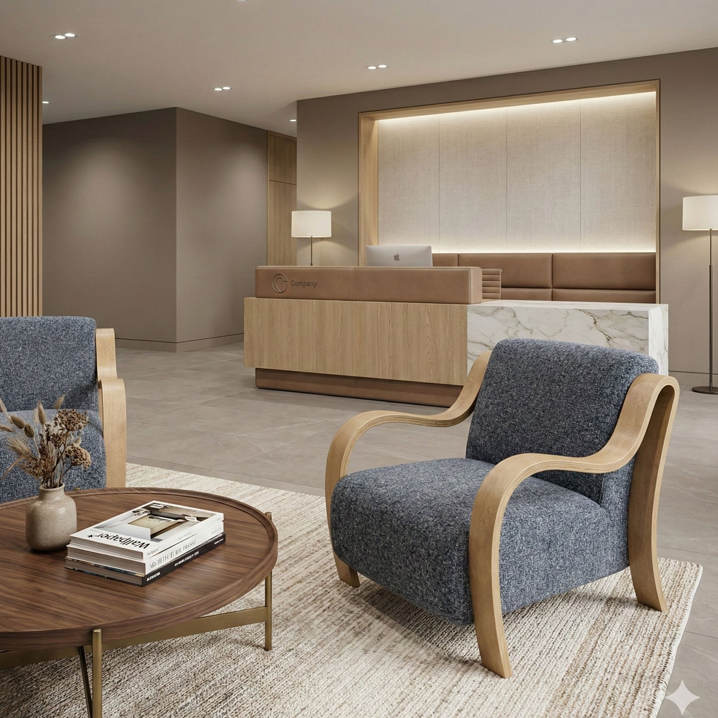 CH560 NAVY-NATURAL ARM CHAIR