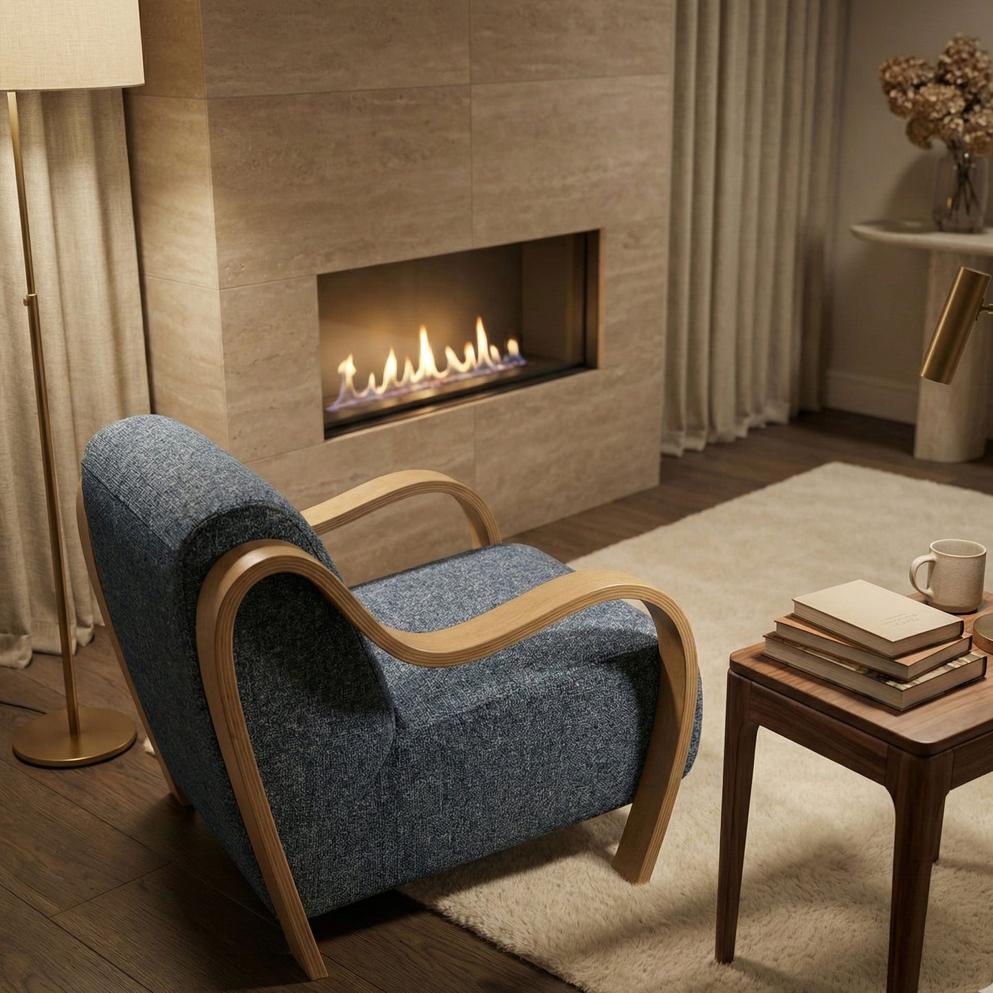 CH560 NAVY-NATURAL ARM CHAIR