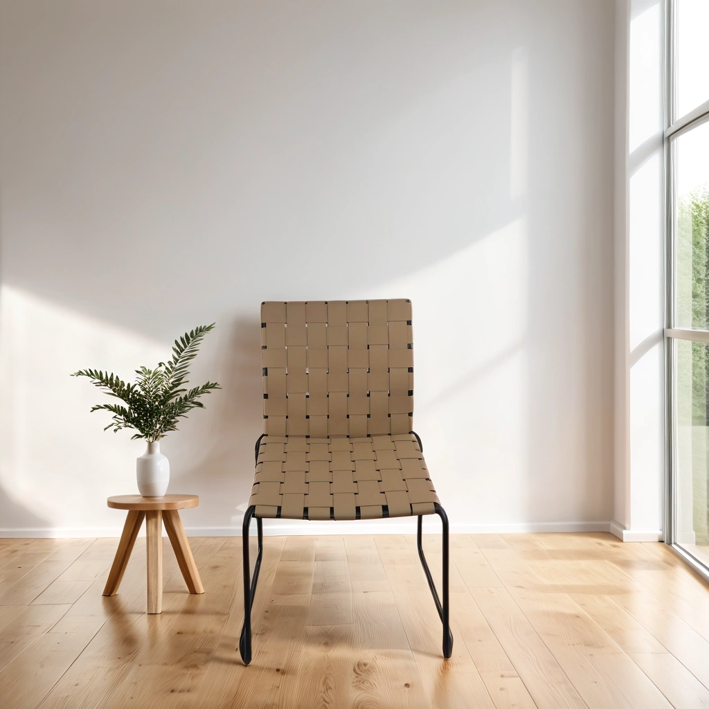 Set of 4 Manon Checker Weave Recycled Leather Dining Chairs With Black Frame