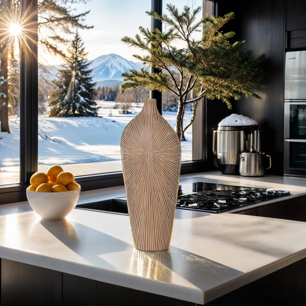 Tan Textured Polyresin Vase | Rustic Vase | Vases for Flowers | Rustic | Flower Pots | Textured - Aria Home