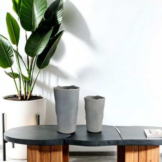 Set of 2 Ceramic Planters - Irregular Edges - Industrial Aesthetic - Succulents - Potted Plants - Aria Home