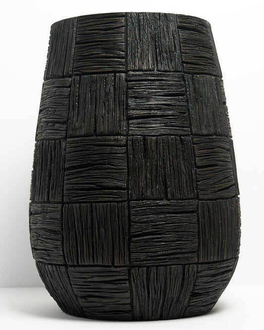 Large Tribal Pattern Pot | Black Abstract Vase | Statement Piece | Home Decor | Contemporary Vase