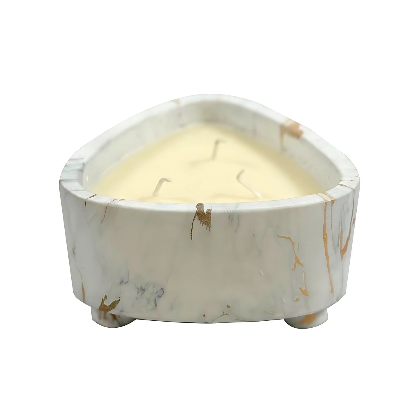 White and Gold Triangular Ceramic Candle Bowl - 15 Oz Floral Scented Decorative Candle With Reusable