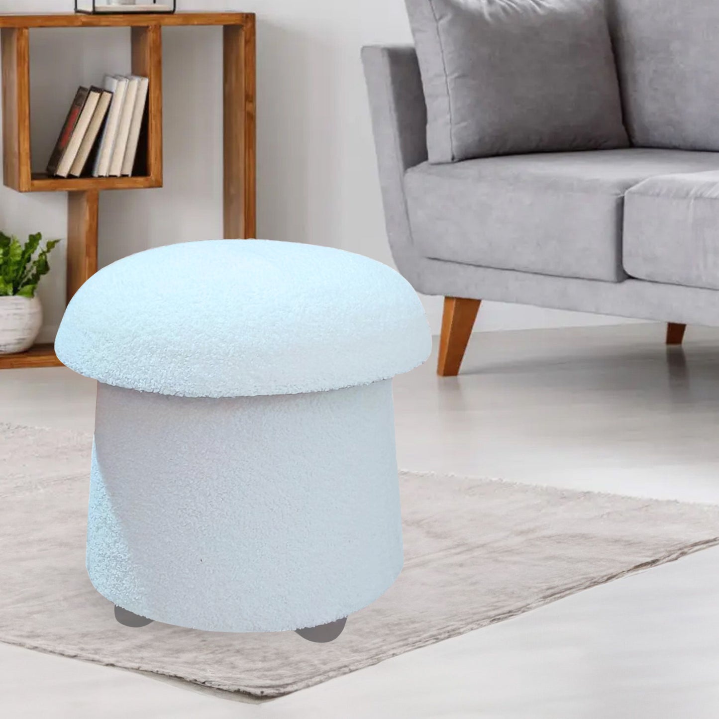 Mushroom Stool in Cream - Cozy Teddy Upholstery, Washable Cover, and Sturdy MDF Frame