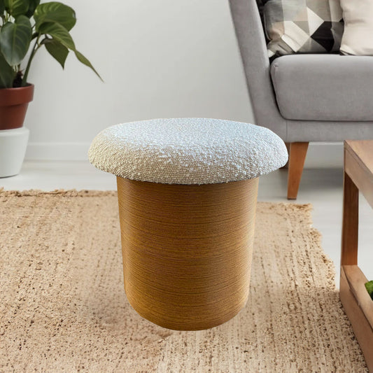 Modern Wood and Boucle Ottoman - Lightweight 16-Inch Accent Piece for Seating Or Footrest