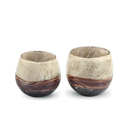 Set of 2 Handblown Ombre Brown Glass Bowls.