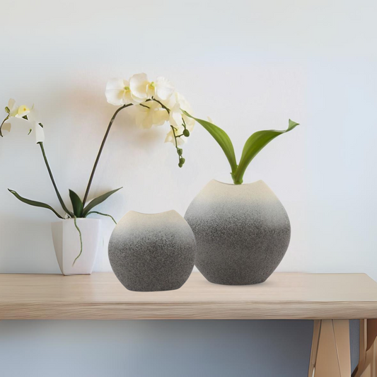 Set of 2 Ceramic Vases - Gray - Small and Large - Modern Design - Eclectic - Centerpiece - Modern El - Aria Home