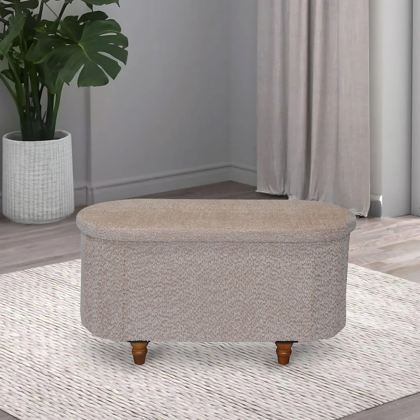 Esme Ottoman With Boucle Storage Bench - Black, Modern Design, Ample Storage & Seating