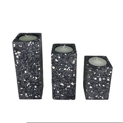 Set of 3 Splattered Block Cement Tealight Candle Holders - Aria Home