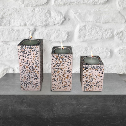 Set of 3 Splattered Block Cement Tealight Candle Holders - Aria Home