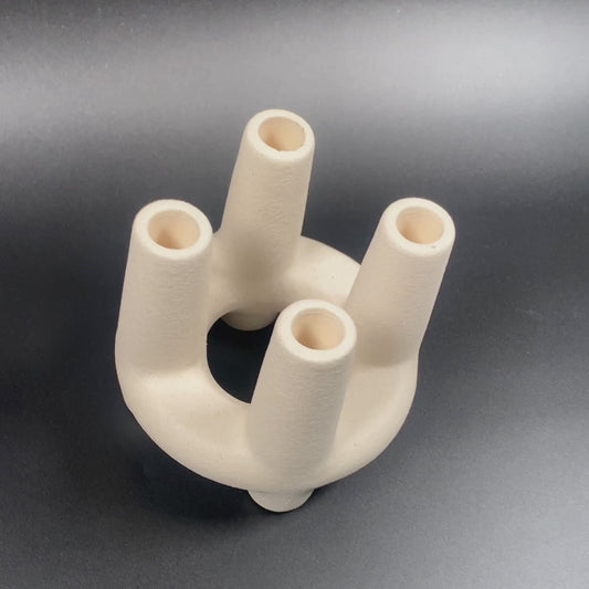 Aspen White Four Pillar Ceramic Candle Holder - Minimalist Off-White Home Decor Centerpiece for Rela