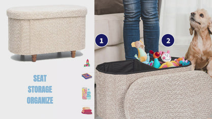 Esme Ottoman With Boucle Storage Bench - Black, Modern Design, Ample Storage & Seating