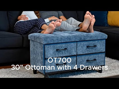 Storage Ottoman With Drawers - 30 Inch Tufted Upholstered Bench