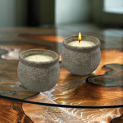 Set of 2 Rustic Gray Ceramic Candle Jars, 12 Oz.